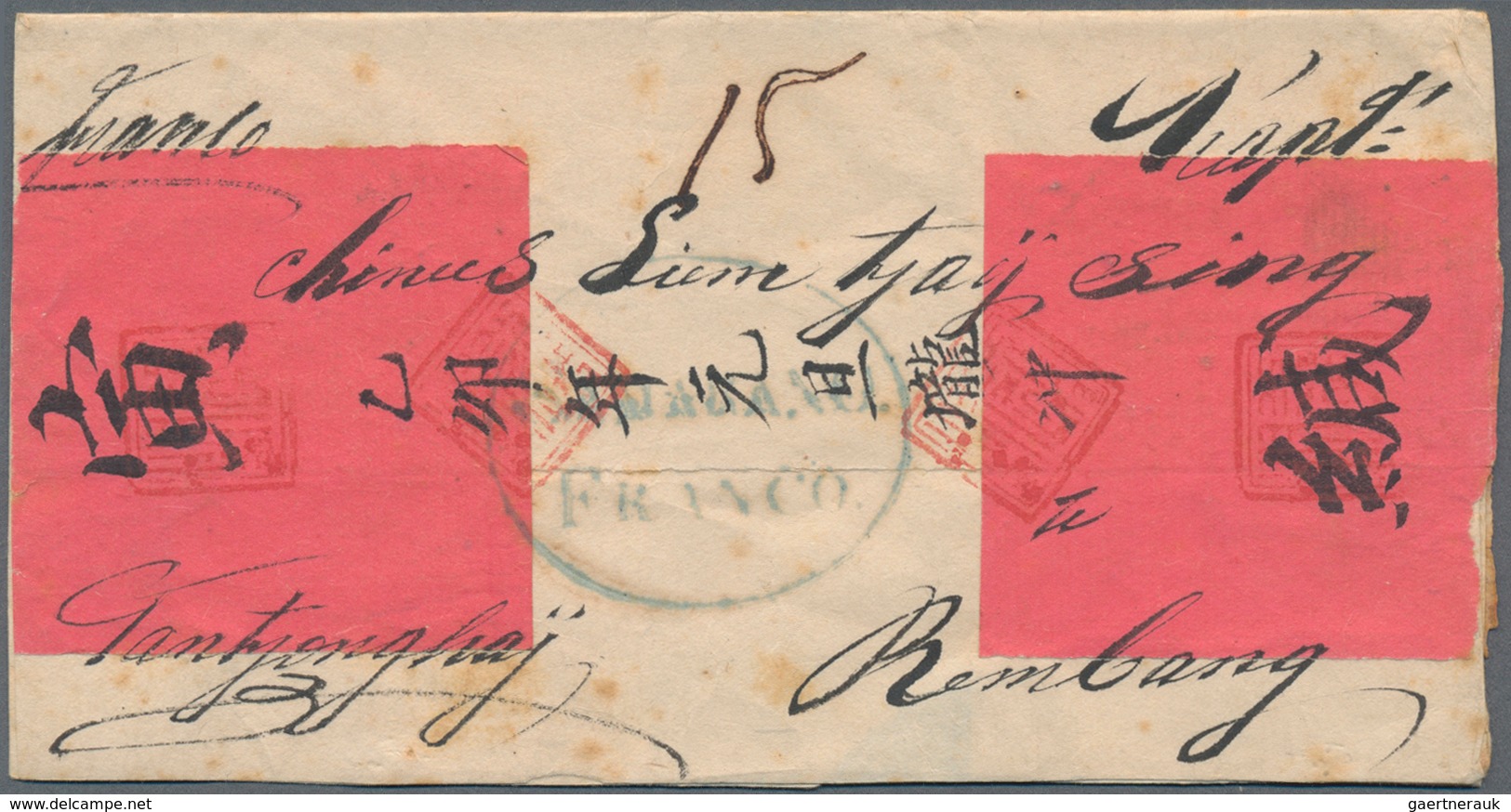 Niederländisch-Indien: 1855 Ca., Red Band Letter-sheet With Blue Oval SAMARANG/FRANCO Besides Manusc - Indie Olandesi