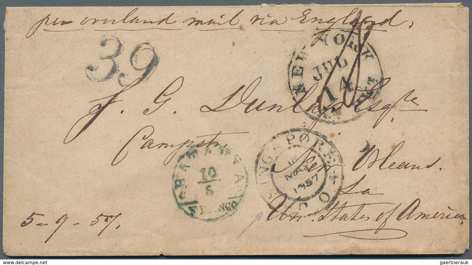 Niederländisch-Indien: 1857 Stampless Pre-philatelic Cover From Batavia To New Orleans, U.S.A. Via S - Niederländisch-Indien