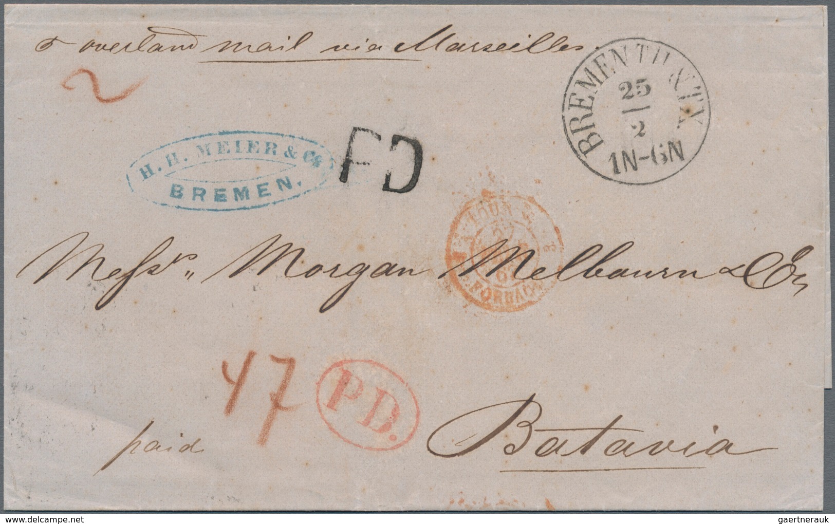 Niederländisch-Indien: 1857, Incomming Mail: Full Paid Fresh Stampless Folded Entire Letter Taxed "4 - Niederländisch-Indien