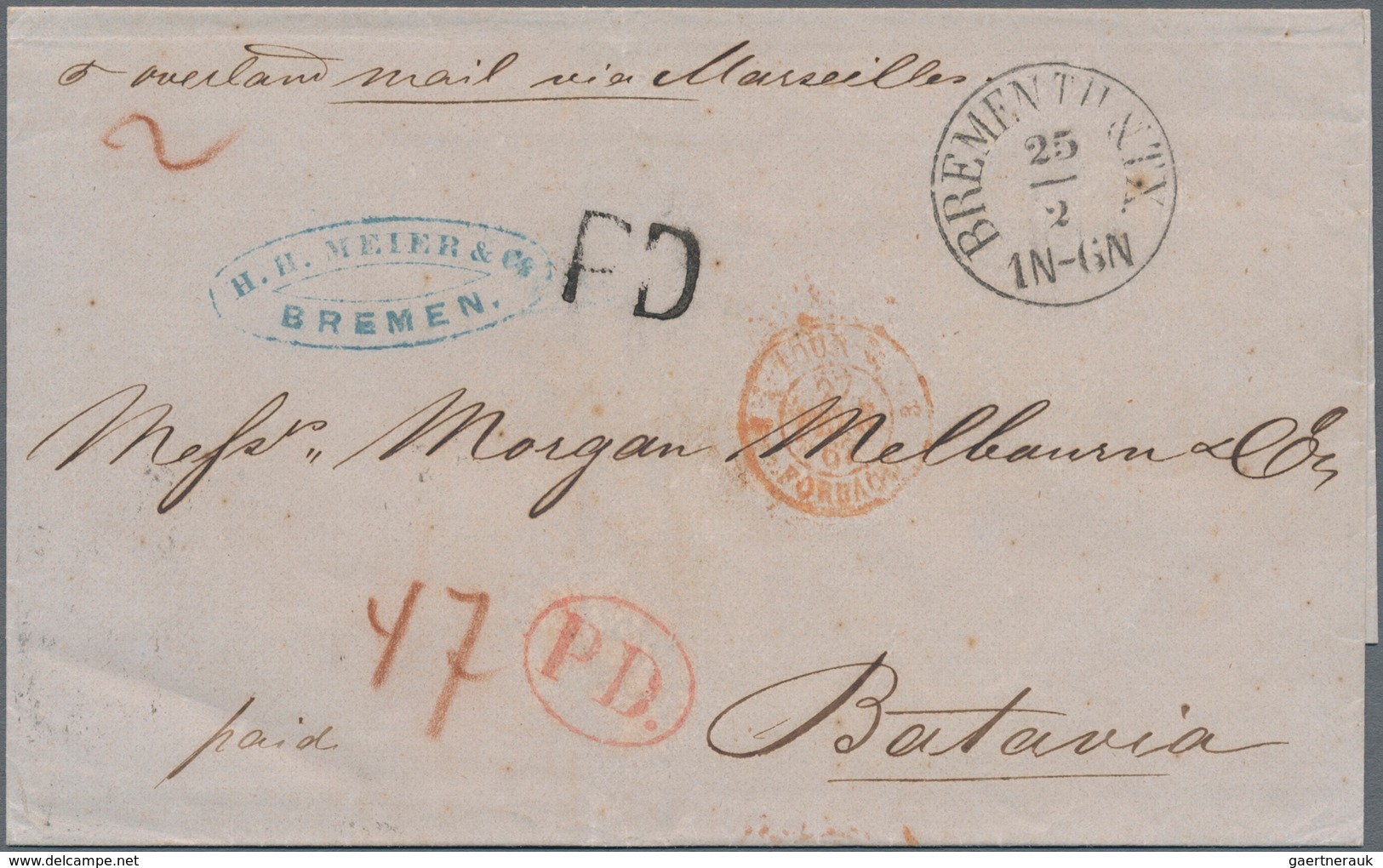 Niederländisch-Indien: 1857, Incomming Mail: Full Paid Fresh Stampless Folded Entire Letter Taxed "4 - Netherlands Indies