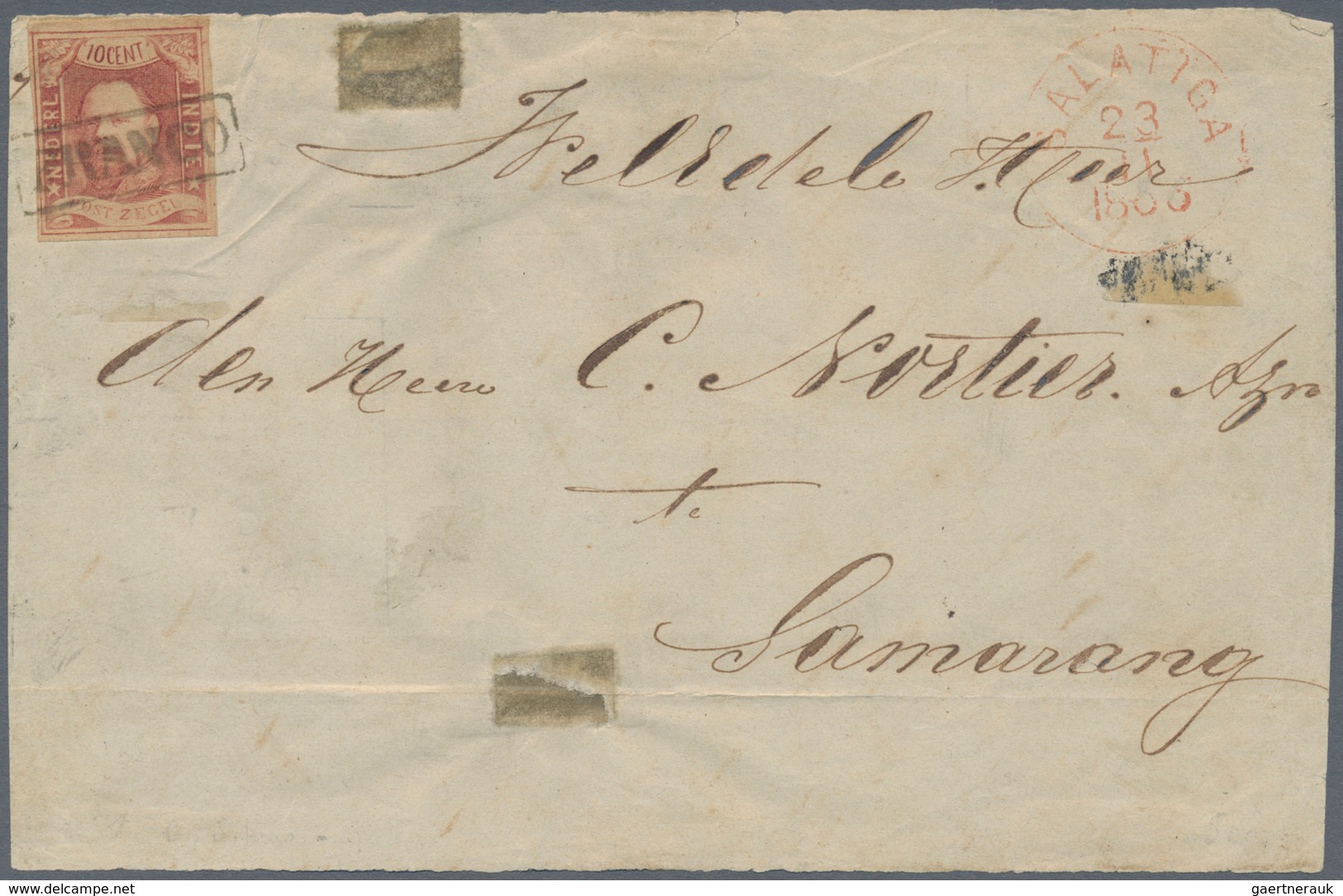 Niederländisch-Indien: 1864 KWIII. 10c. Used On Part Cover (front) From Salatiga To Samarang, Tied B - Netherlands Indies