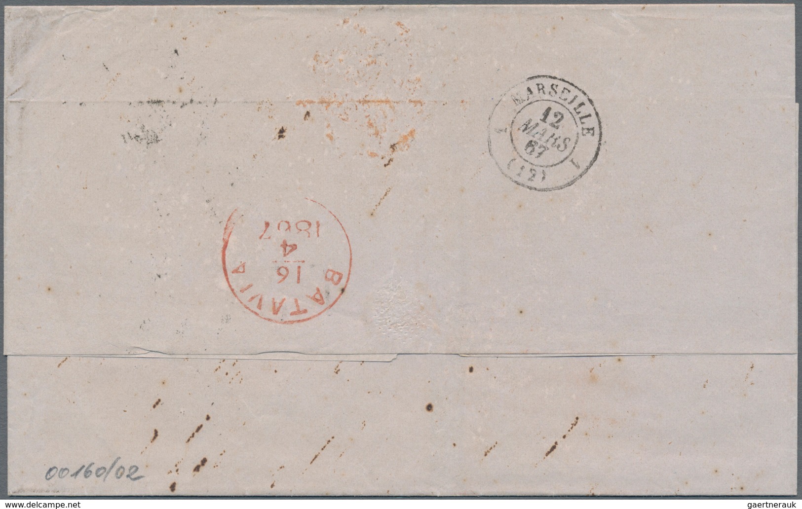 Niederländisch-Indien: 1867, Incomming Mail: Fresh Stampless Folded-envelope With Taxation "47" And - Niederländisch-Indien