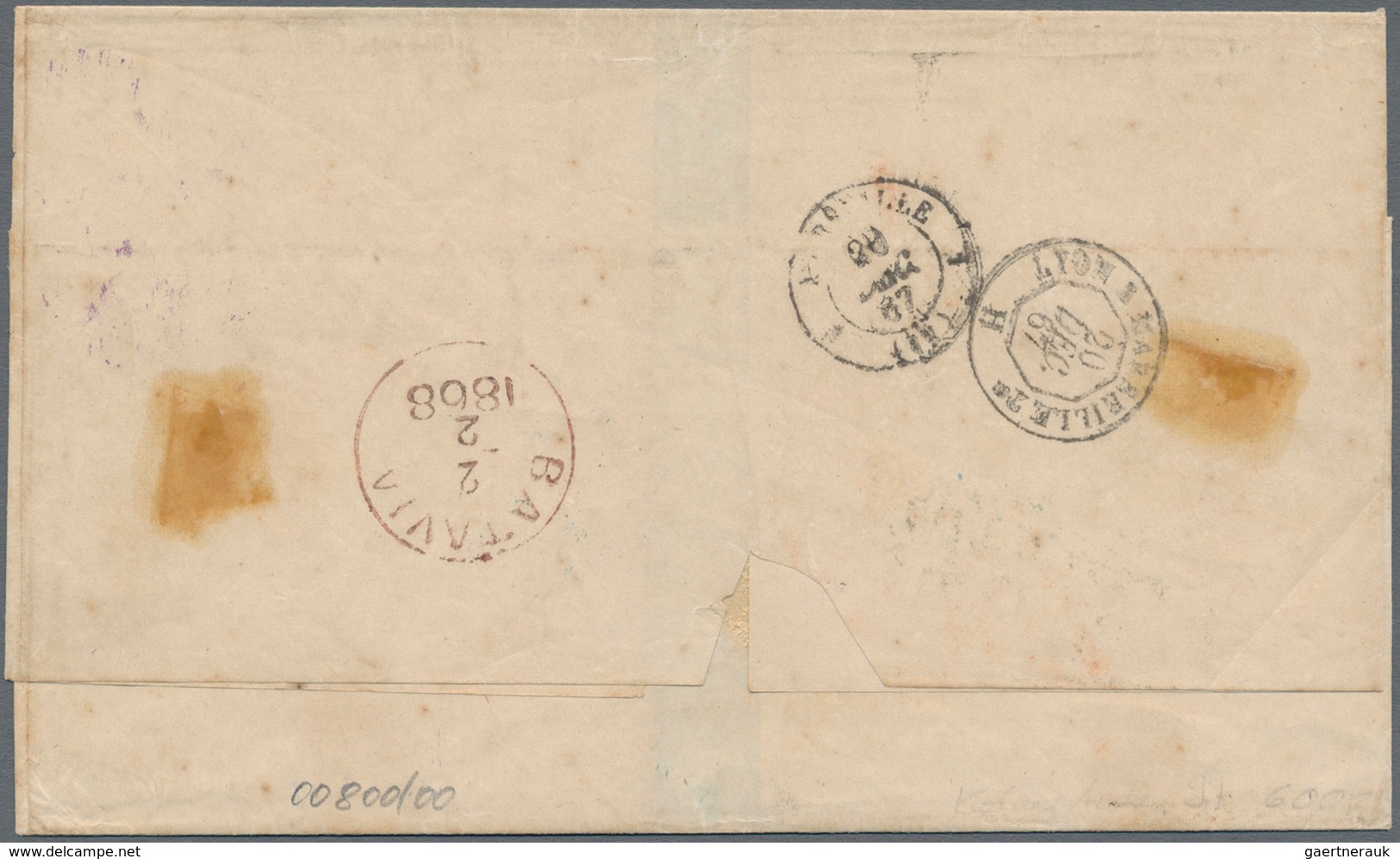 Niederländisch-Indien: 1867, Incomming Mail: Full Paid Fresh Stampless Folded Entire Letter Taxed "2 - Niederländisch-Indien