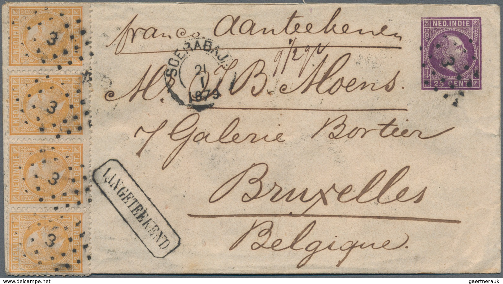 Niederländisch-Indien: 1876 King Wilhelm III. 2½c. Yellow Strip Of Four Used On 1878 Registered Post - Nederlands-Indië