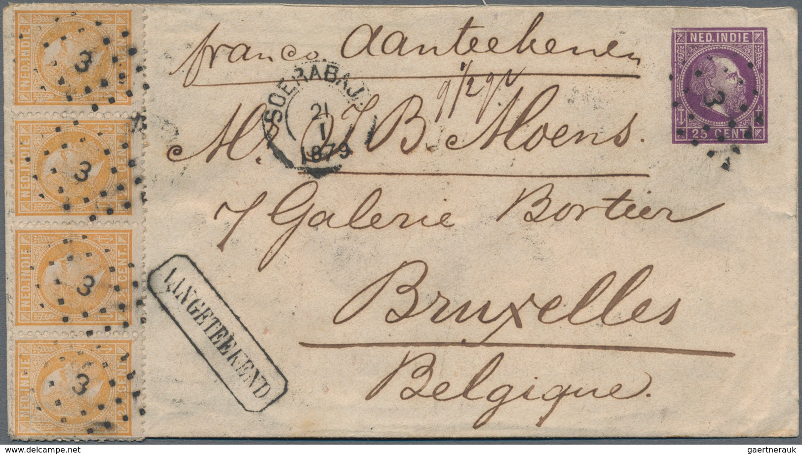 Niederländisch-Indien: 1876 King Wilhelm III. 2½c. Yellow Strip Of Four Used On 1878 Registered Post - Netherlands Indies