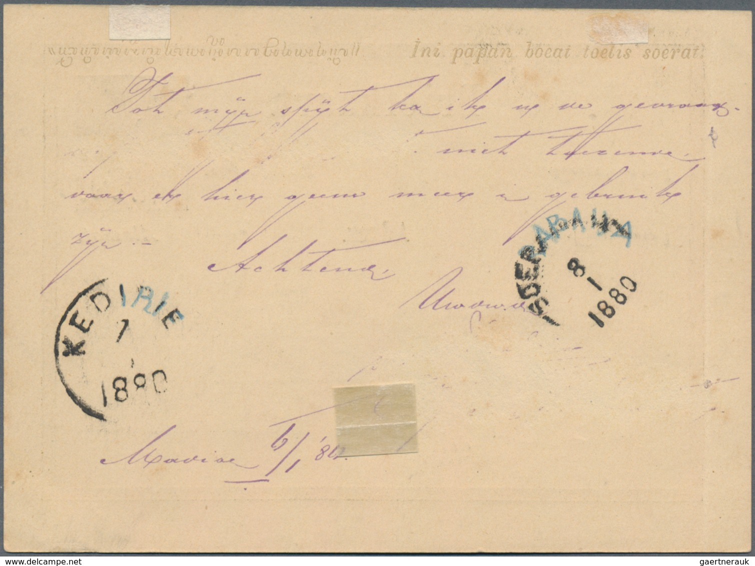 Niederländisch-Indien: 1878 (ca.), Moquette Surcharges: "Vijf Cent" In Red On Stationery Card Willem - Netherlands Indies