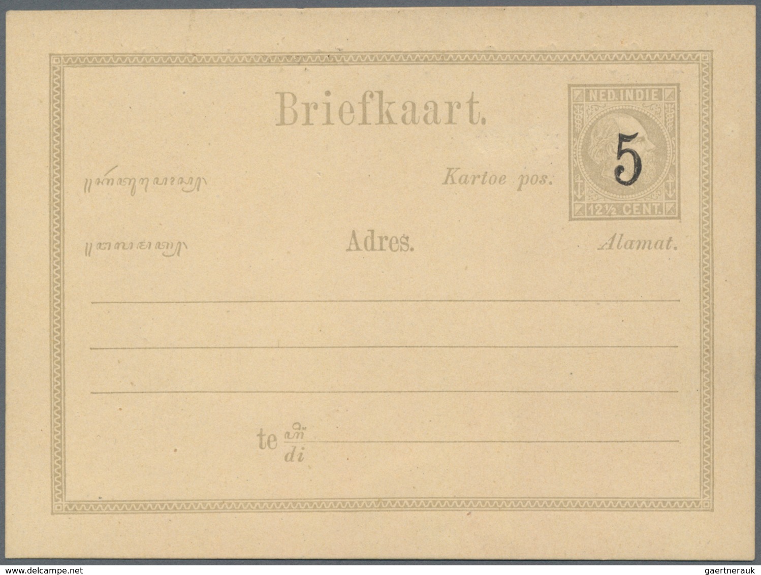 Niederländisch-Indien: 1879 (ca.), Fine Black "5" Surcharge On Card Willem 12 1/2 C. Grey, Probably - Nederlands-Indië