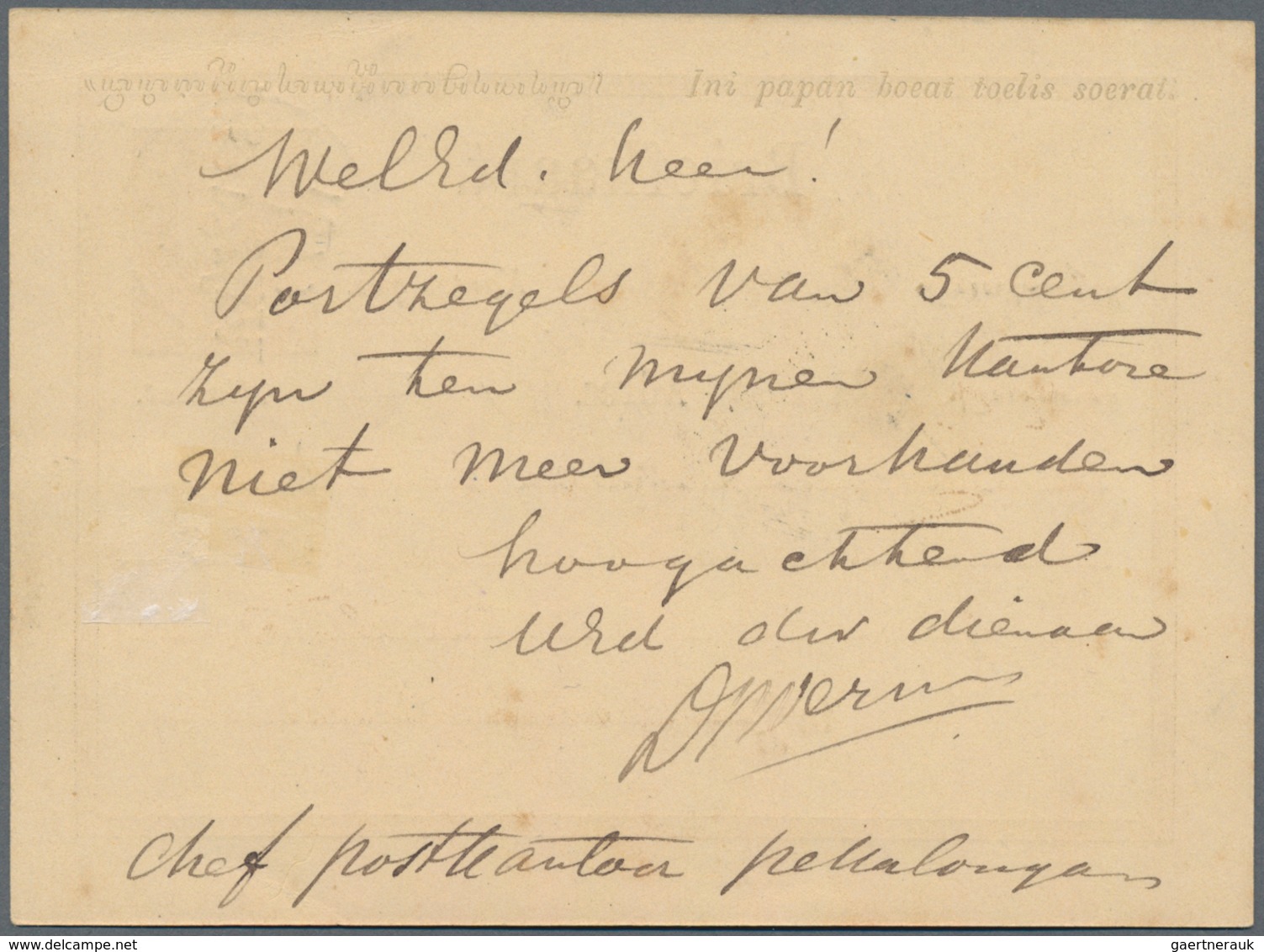 Niederländisch-Indien: 1879, Blue Ovpt. "Vijf Cent" On Card Willem 12 1/12 C. Canc. "PEKALONGAN 19/1 - Niederländisch-Indien