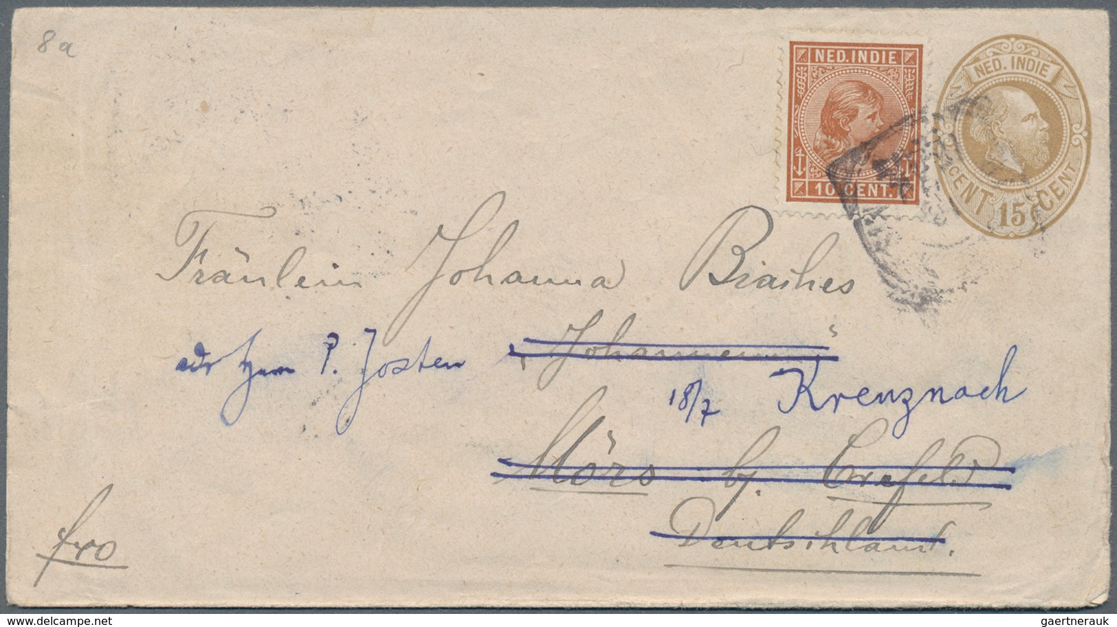 Niederländisch-Indien: 1896, Two Stationery Envelopes: Oval 12½ C Grey Uprated 12½ C And 15 C Occre - Nederlands-Indië