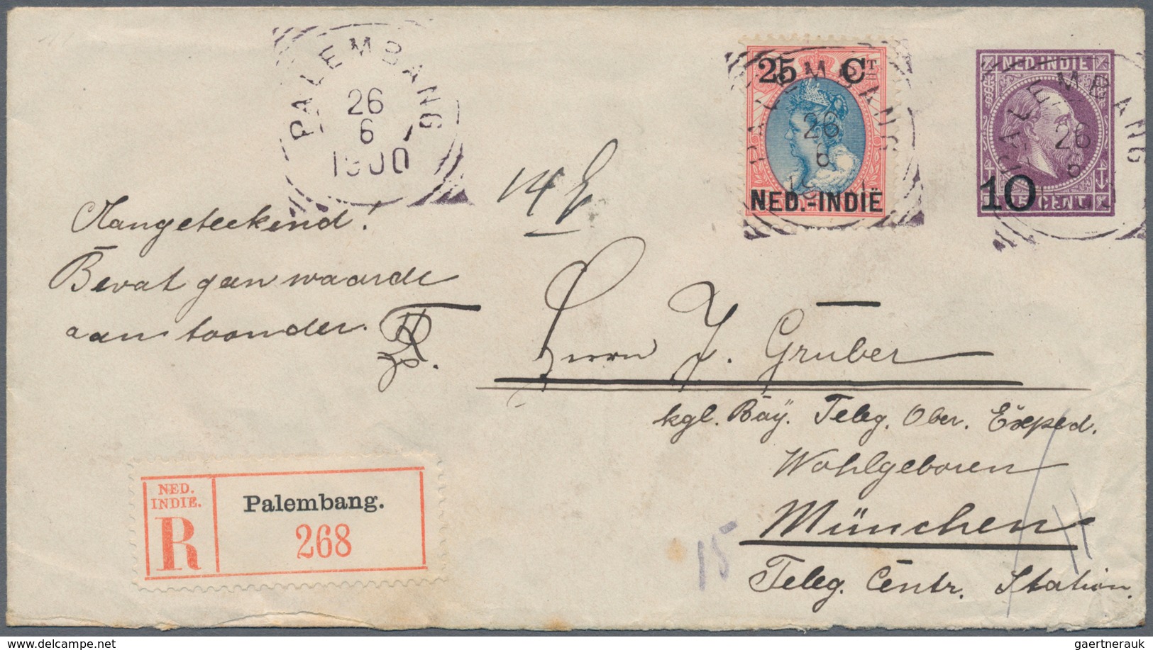 Niederländisch-Indien: 1900, Envelope 10 C./15 C. Uprated 25 C. Tied "PALEMBANG 26 6 1900" Registere - Indie Olandesi