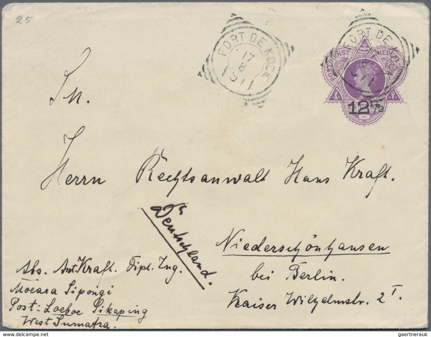 Niederländisch-Indien: 1905, Two Stationery Envelopes: "10" On 20 C Green Sent From "NGAWI 26 12 190 - Nederlands-Indië