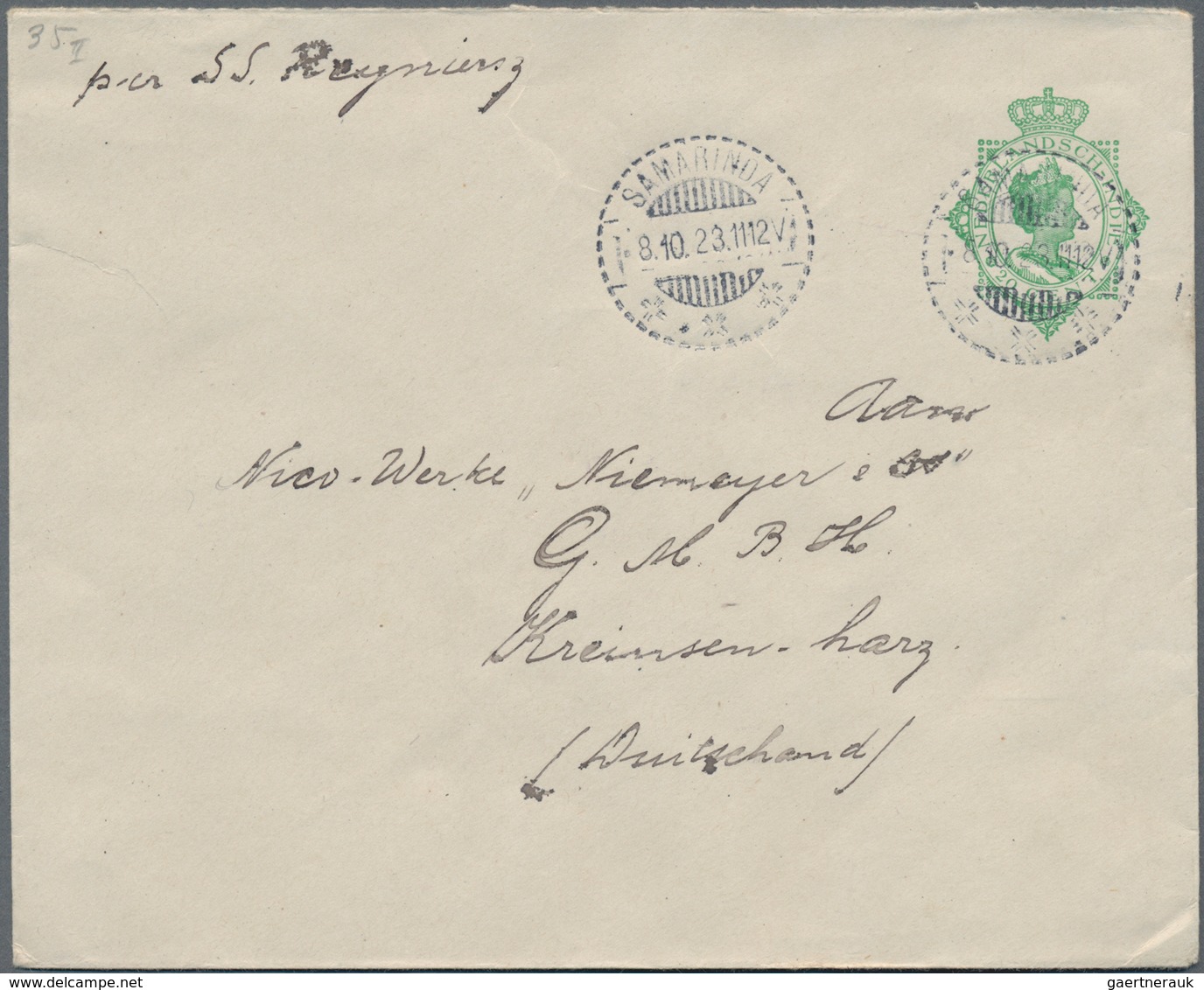 Niederländisch-Indien: 1921, Two Stationery Envelopes: Octagon 10 C Deep-gray Uprated 17½ C And 25 C - Indes Néerlandaises