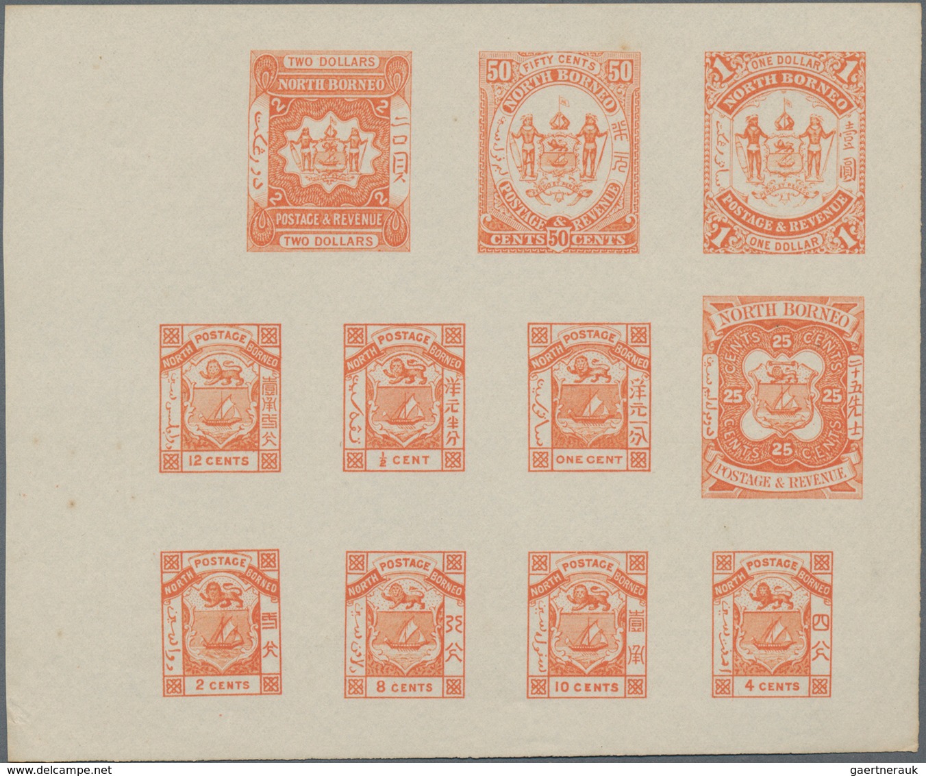 Nordborneo: 1883 (ca.): Composite Colour Trials Of 11 Values (as Issued/unissed) With ½c., 1c., 2c., - Noord Borneo (...-1963)
