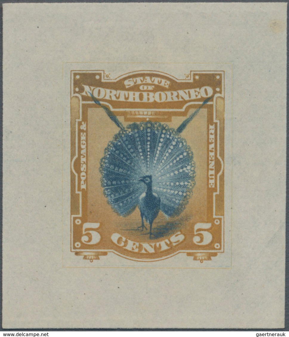 Nordborneo: 1894 Single Die Proof Of 5c. 'Great Argus Pheasant' In Blue & Ochre, Fine And Scarce. - Nordborneo (...-1963)