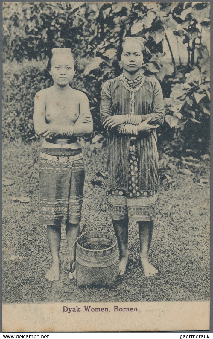Nordborneo: 1900's: Four different picture postcards depicting Dyak Women (2), Dyak Couple and Murut