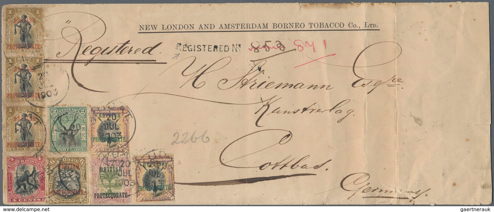 Nordborneo: 1903 Registered Double-weight Envelope, Printed 'New London & Amsterdam Borneo Tobacco C - Nordborneo (...-1963)