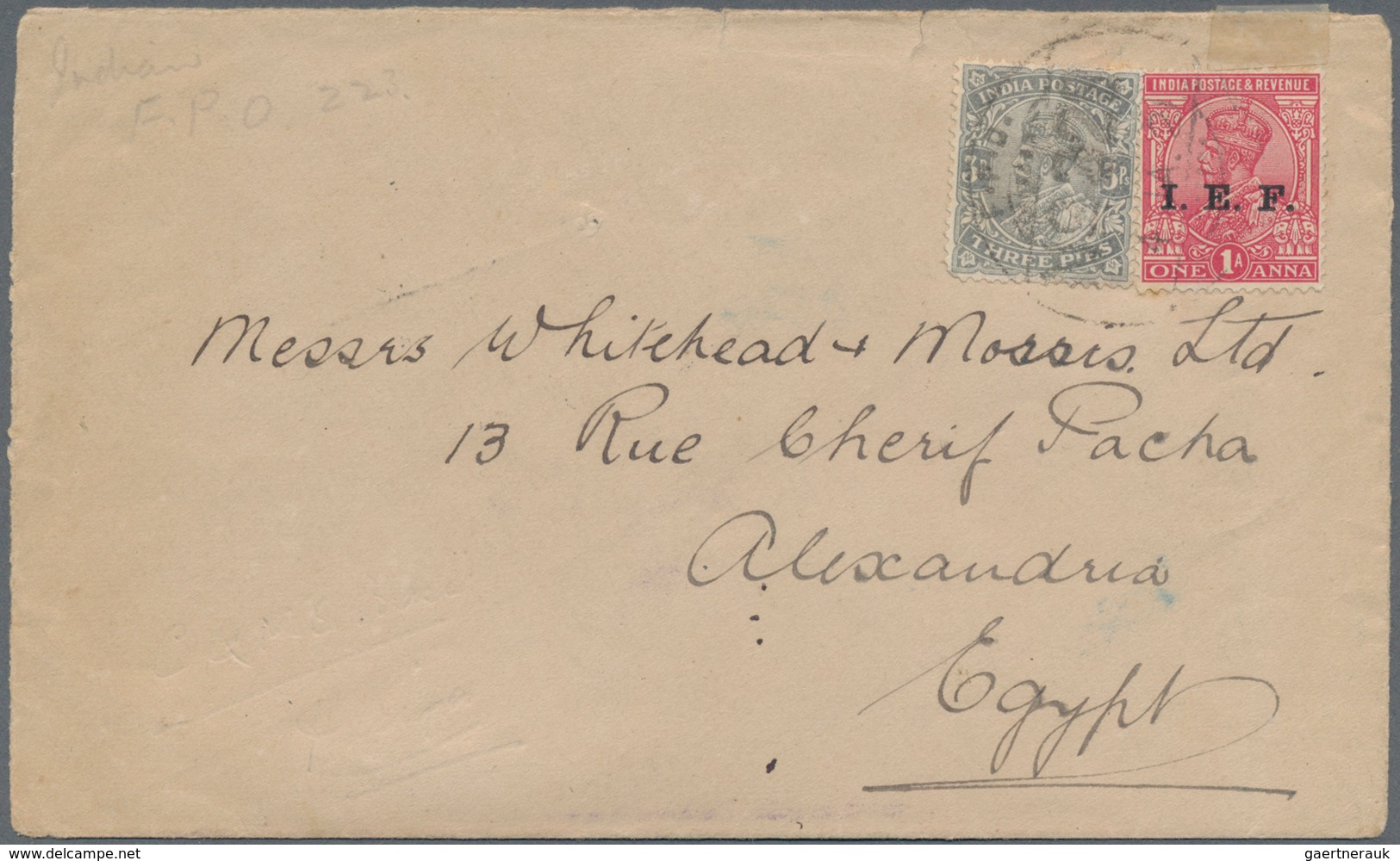 Palästina: 1921 - Haifa (PALESTINE) To Alexandria, Egypt With Mixed Franking INDIA 3p (SG 151) And 1 - Palästina