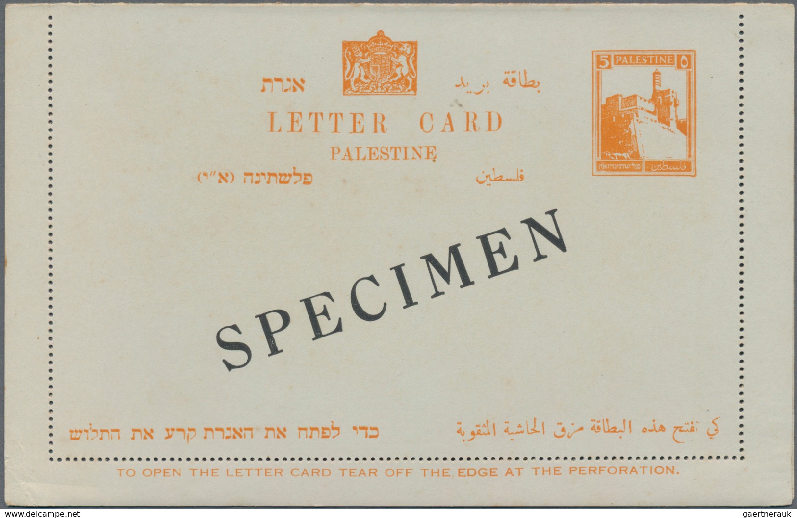 Palästina: 1927, 4 M, 7 M, 8 M Postal Stationery Card + 5 M Letter Card All With Overprint "SPECIMEN - Palestine