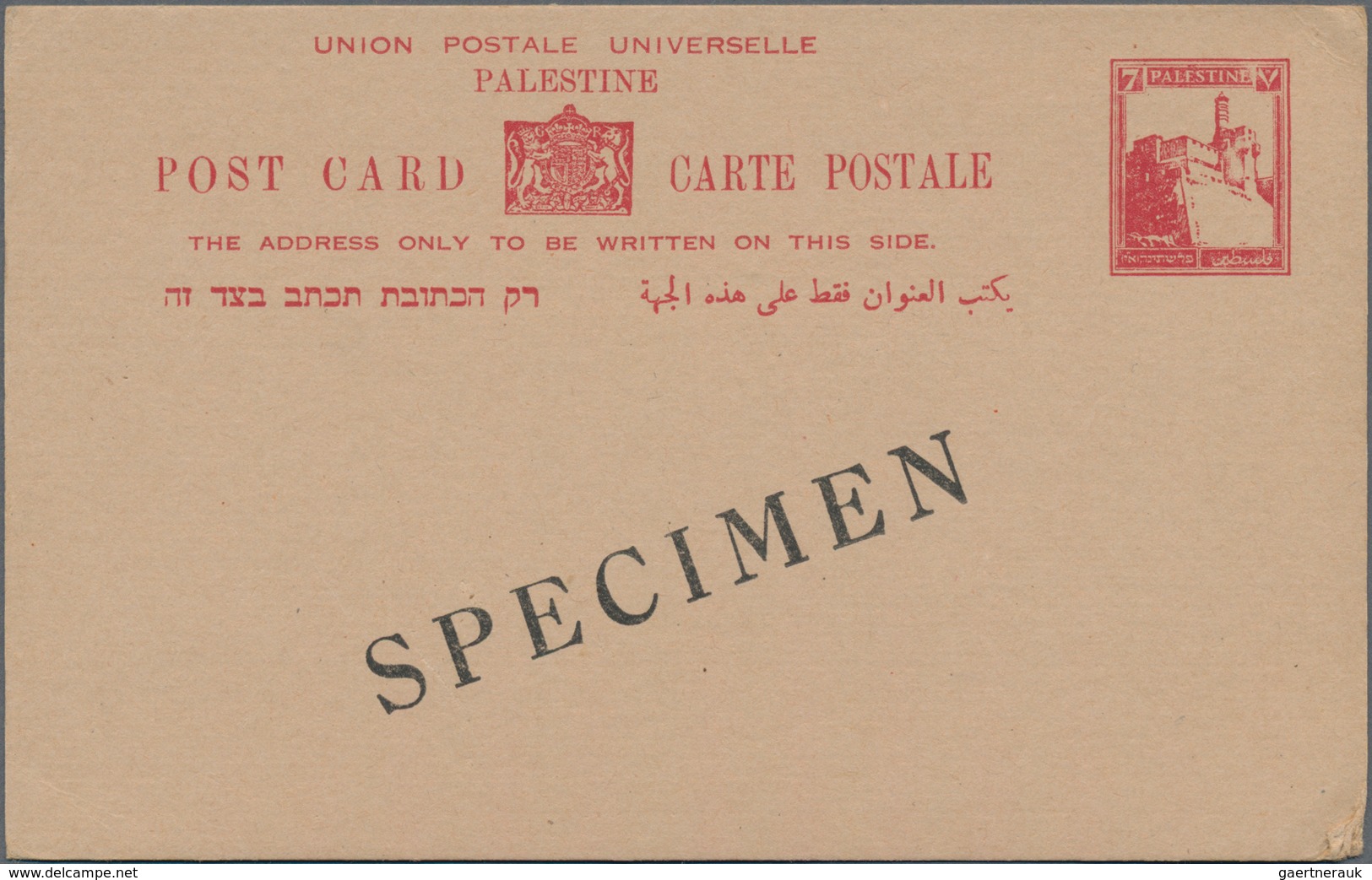 Palästina: 1927, 4 M, 7 M, 8 M Postal Stationery Card + 5 M Letter Card All With Overprint "SPECIMEN - Palestine