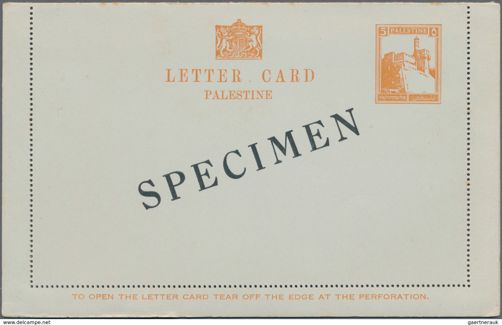 Palästina: 1927, 5 M Orange Postal Stationery Letter Card With Overprint "SPECIMEN" And Only With En - Palestine