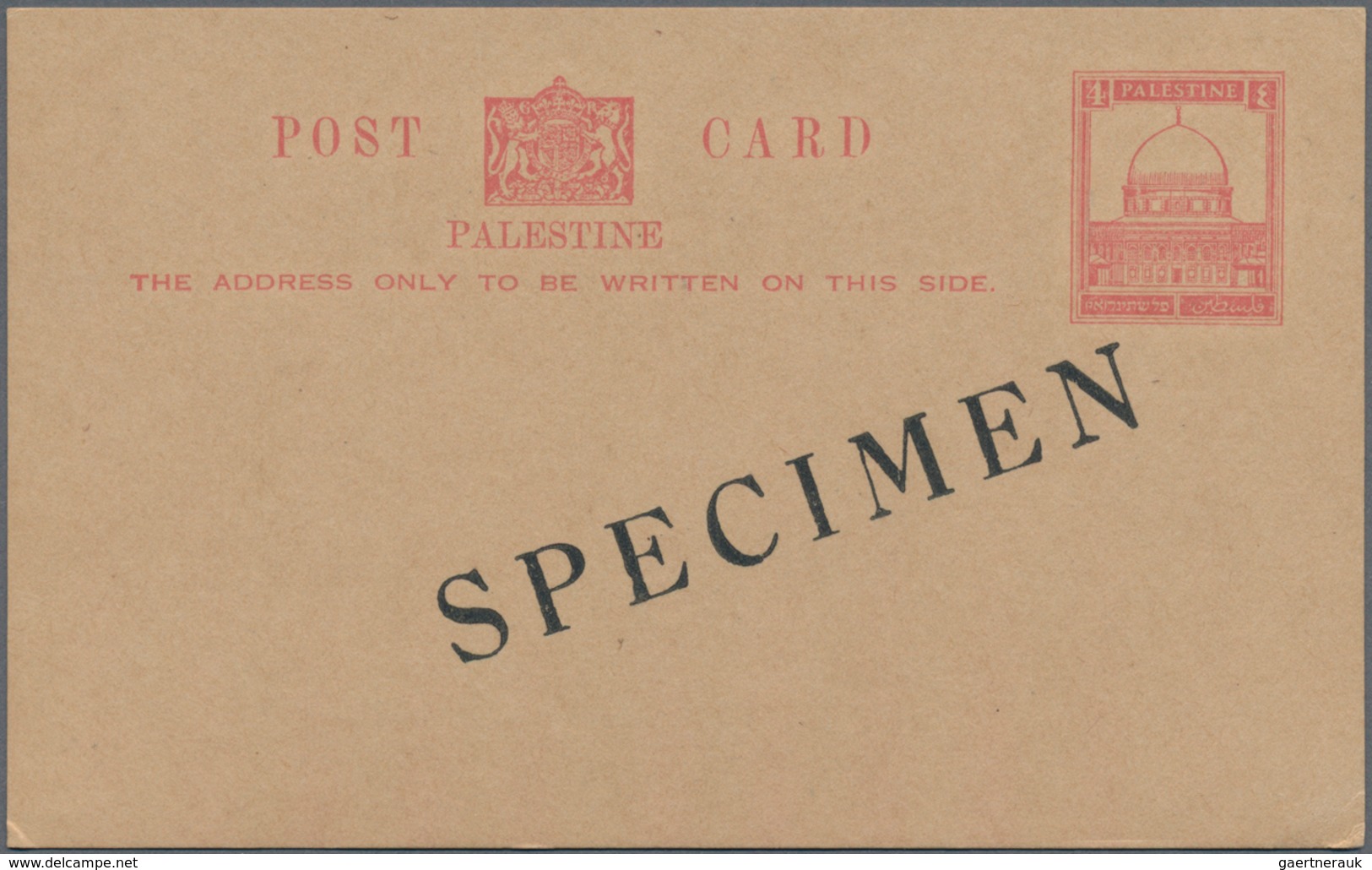Palästina: 1927, 4 M Red Postal Stationery Card With Overprint "SPECIMEN" And Only With English Insc - Palestina