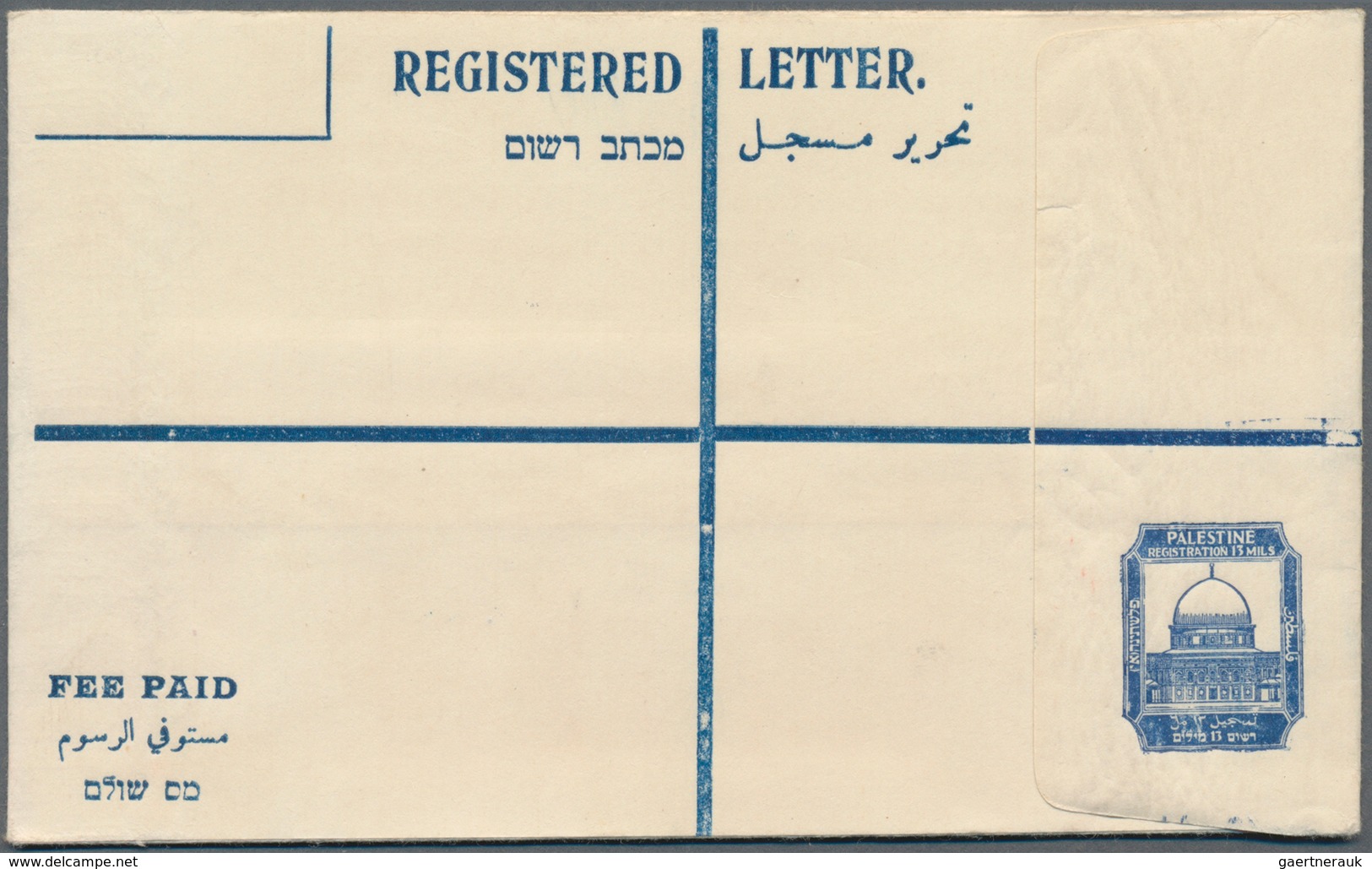 Palästina: 1929/1935, Two Unused Registered Envelopes: 13m. Blue And 13m. Bistre (this One With Rela - Palästina