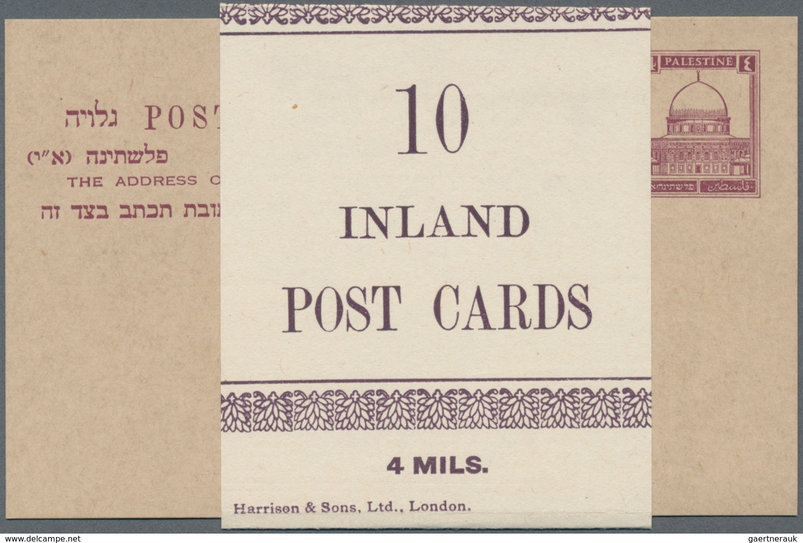 Palästina: 1932/1933, Three Unused Stationery Cards: 8m. Vermillion And 4m. Brown Purple, Both With - Palestine