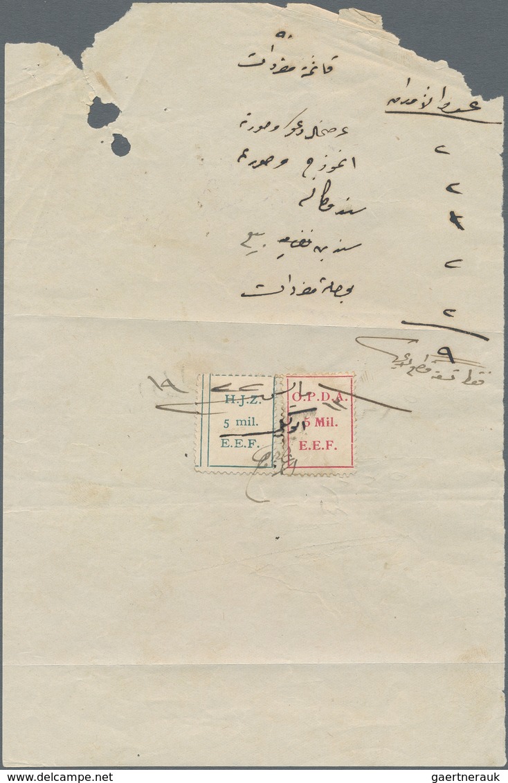 Palästina: 1933, "LAND COURT JAFFA" Trilingual Violet Mark On Fold Receipt With Revenue Stamps Hejaz - Palestina