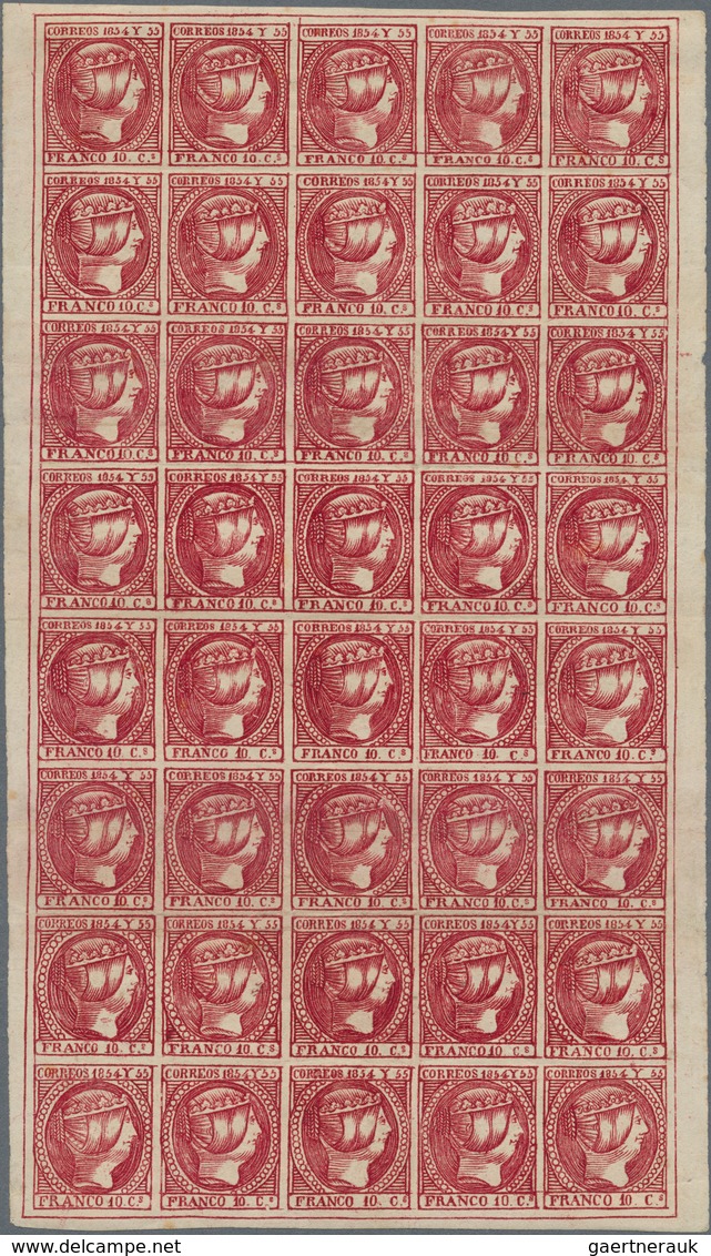 Philippinen: 1854, Isabel II, 10 Cuartos Carmine, A Full Sheet Of 40, Unused Mounted Mint With Origi - Philippines