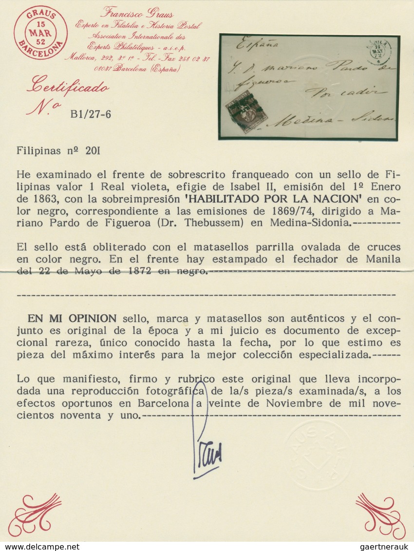 Philippinen: 1861, 1 Real Violet Ovpt. "habilitado / Por La / Naction", On Front Cover To Medina Sid - Philippines
