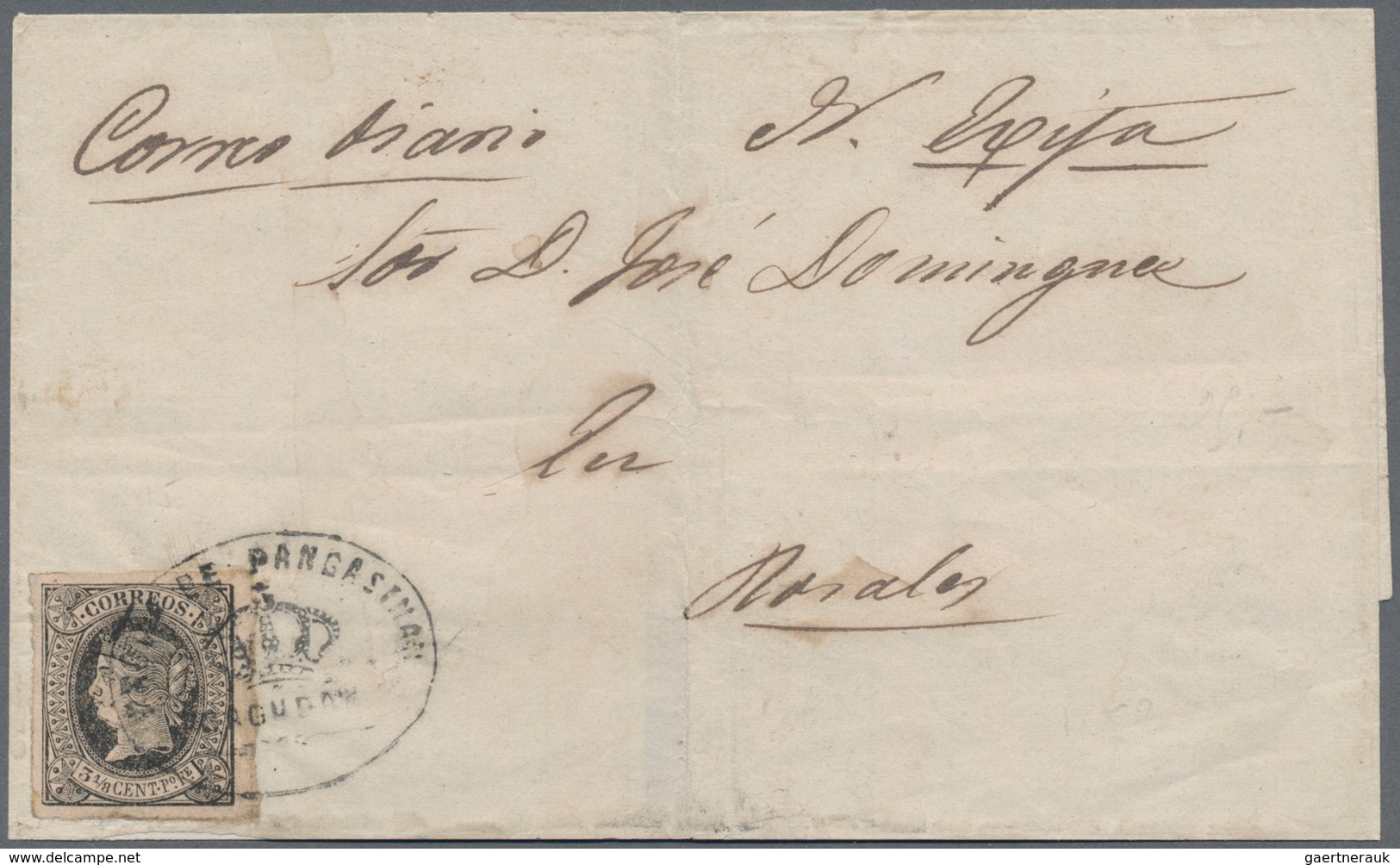 Philippinen: 1864, 3 1/8 C. Black On Folded Envelope From GUPAN To ROSALES Tied By Clear Black Oval - Philippinen