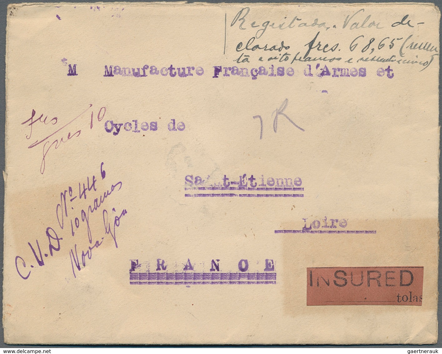 Portugiesisch-Indien: 1924, 5t. On 8t. Orange, Two Copies On Reverse Of Insured Letter (opened At Th - Portuguese India