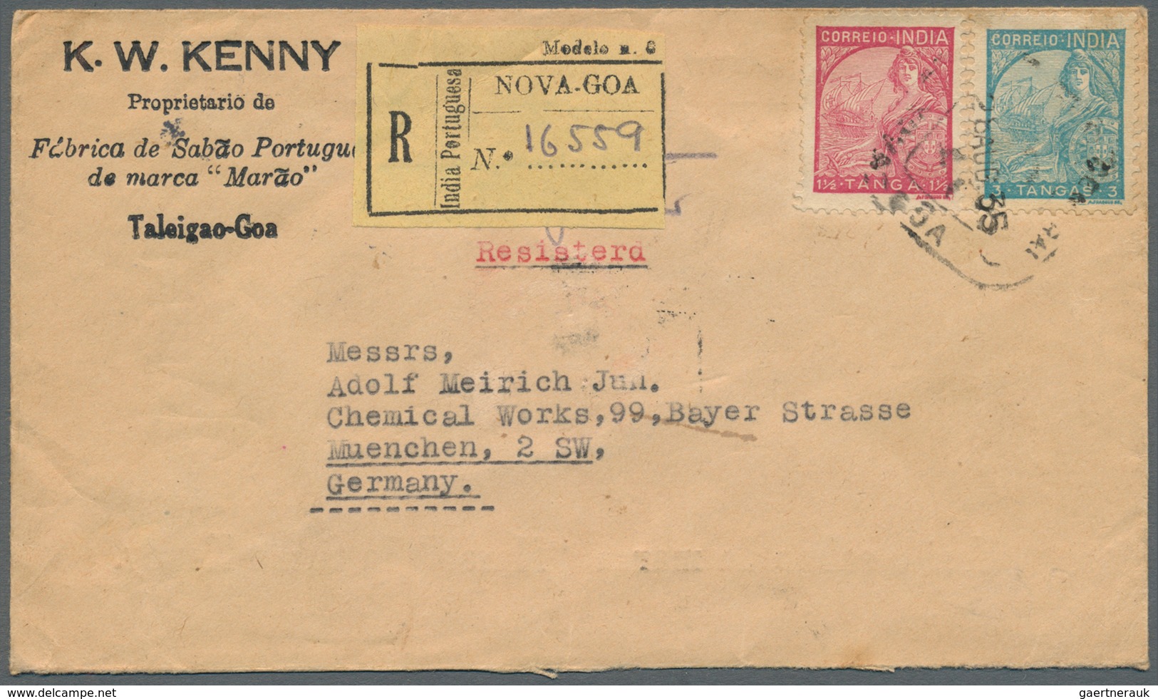 Portugiesisch-Indien: 1935-1937, Two Registered Covers From Nova Goa To Munich, Germany As 1) 1935 P - Portugiesisch-Indien