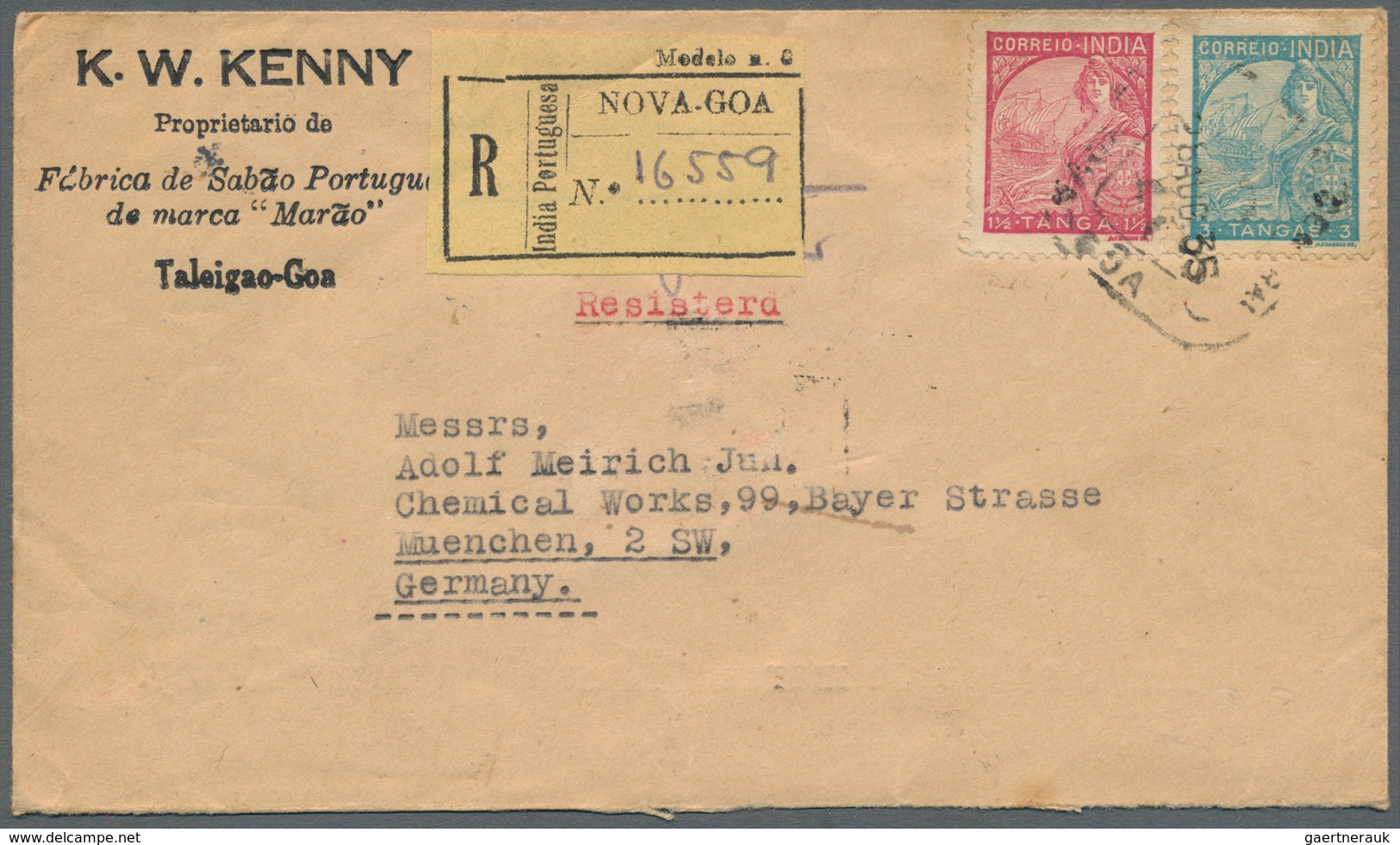 Portugiesisch-Indien: 1935-1937, Two Registered Covers From Nova Goa To Munich, Germany As 1) 1935 P - Portuguese India