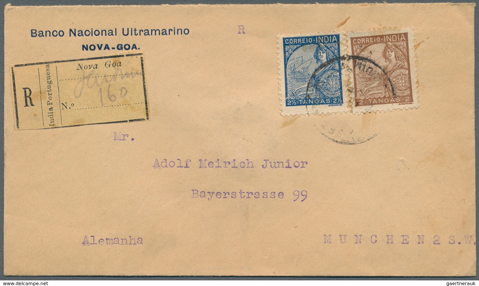 Portugiesisch-Indien: 1935-1937, Two Registered Covers From Nova Goa To Munich, Germany As 1) 1935 P - Portugiesisch-Indien