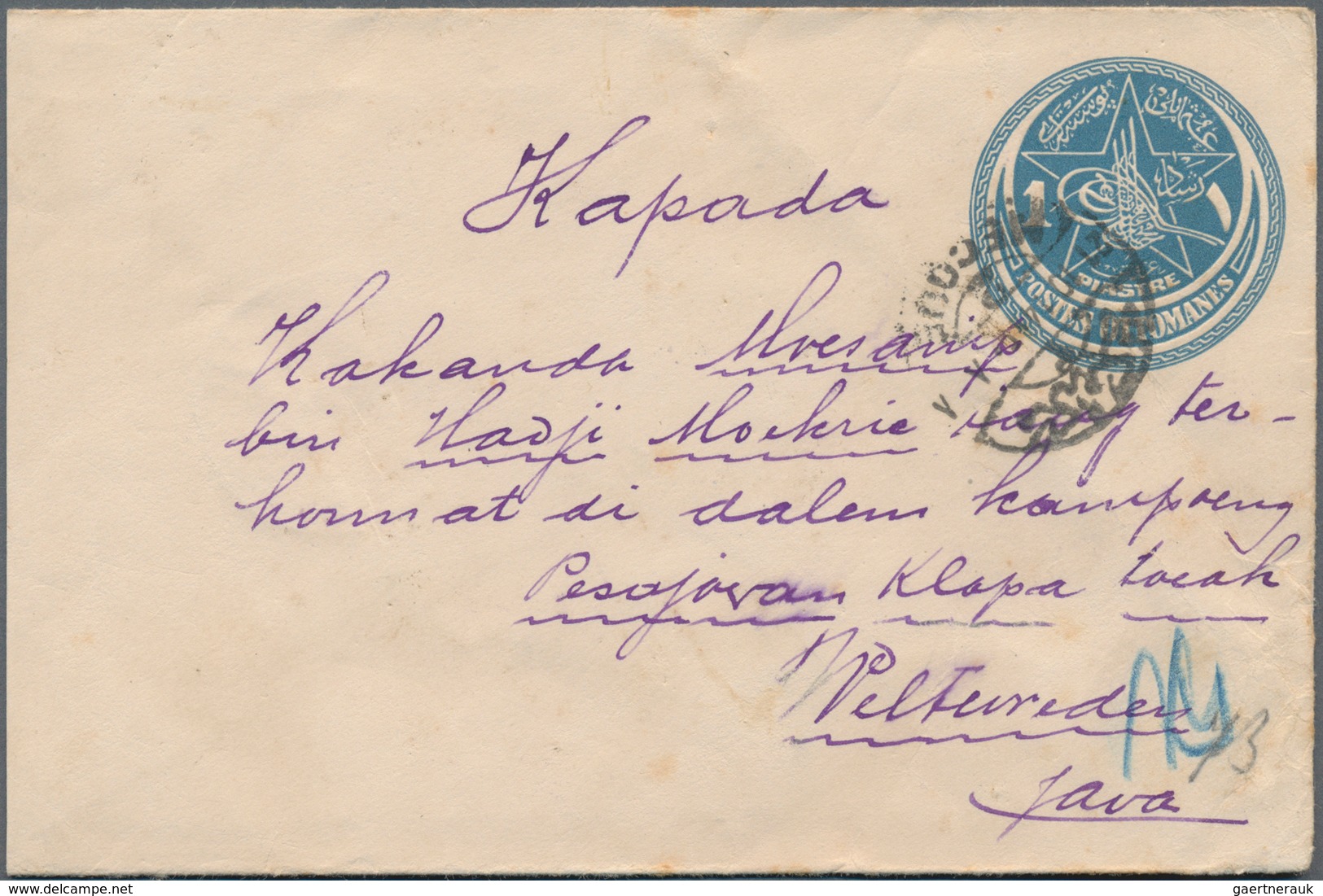 Saudi-Arabien - Stempel: 1914, "MECQUE 2 - 21/10/14" Black Cds. On Turkey 1 Pia. Blue Postal Station - Saoedi-Arabië