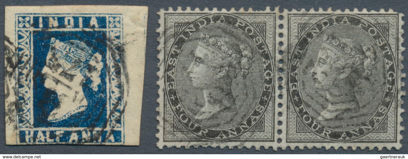 Singapur: 1854/1856: Indian Lithographed ½a. Deep Blue, Used In Singapore And Cancelled By Numeral " - Singapore (...-1959)