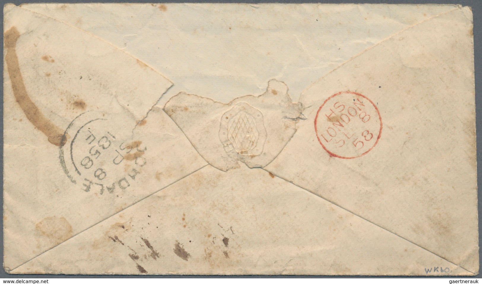 Singapur: 1858, Great Britain 1 D. Carmine With Numer "40" On Seaman Envelope With Handwritten Endor - Singapour (...-1959)