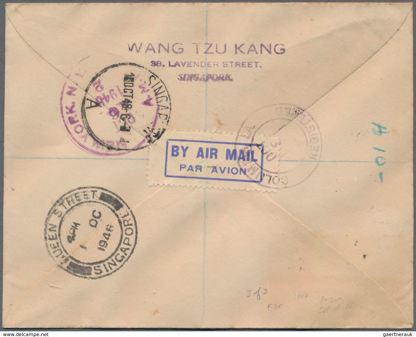 Singapur: 1948 (1st Oct.): First Day Cover Of The Eight KGVI. Stamps Issued On 1st Oct. 1948, From 8 - Singapore (...-1959)