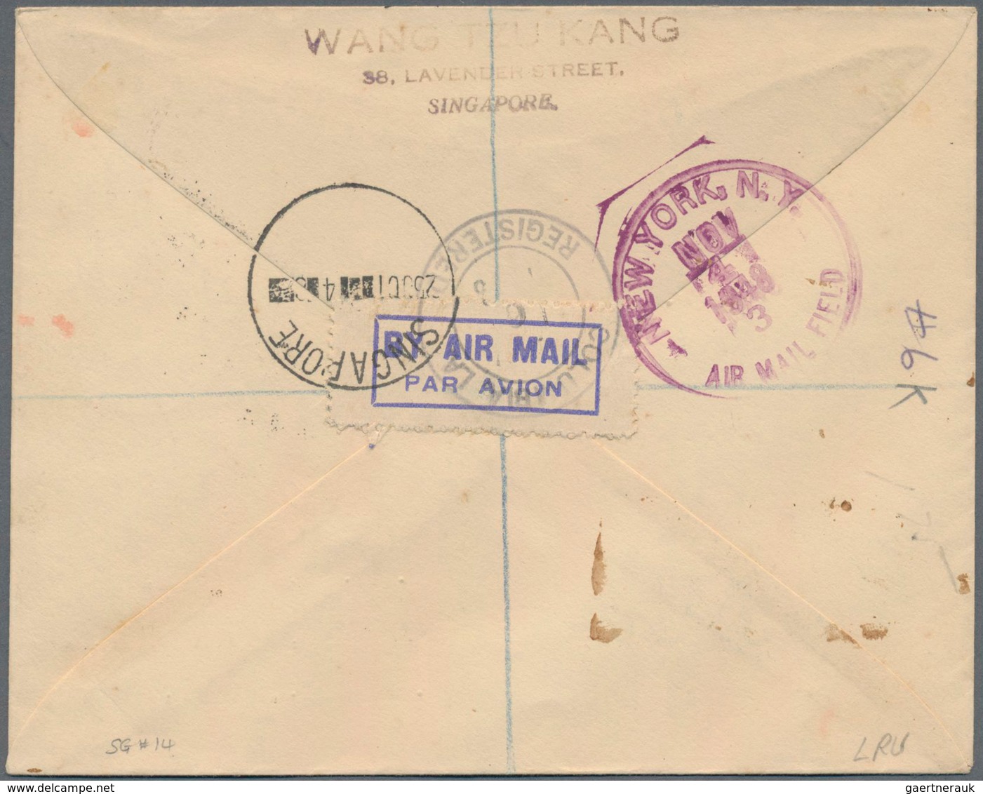 Singapur: 1948 (25th Oct): KGVI. $2 Used On First Day Cover Sent Registered To Columbia, Louisiana, - Singapur (...-1959)