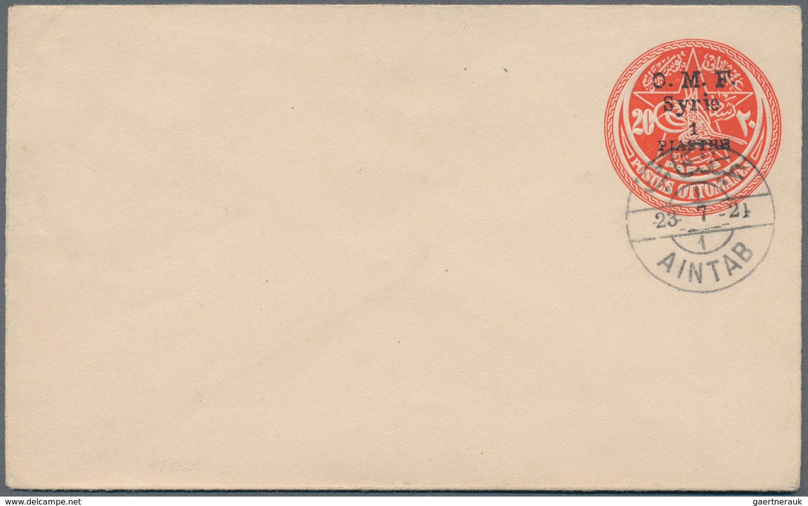 Syrien: 1921, Two Stationery Envelopes With Overprint "O.M.F. Syrie" In Good Condition. 1 Pia (only - Syrië