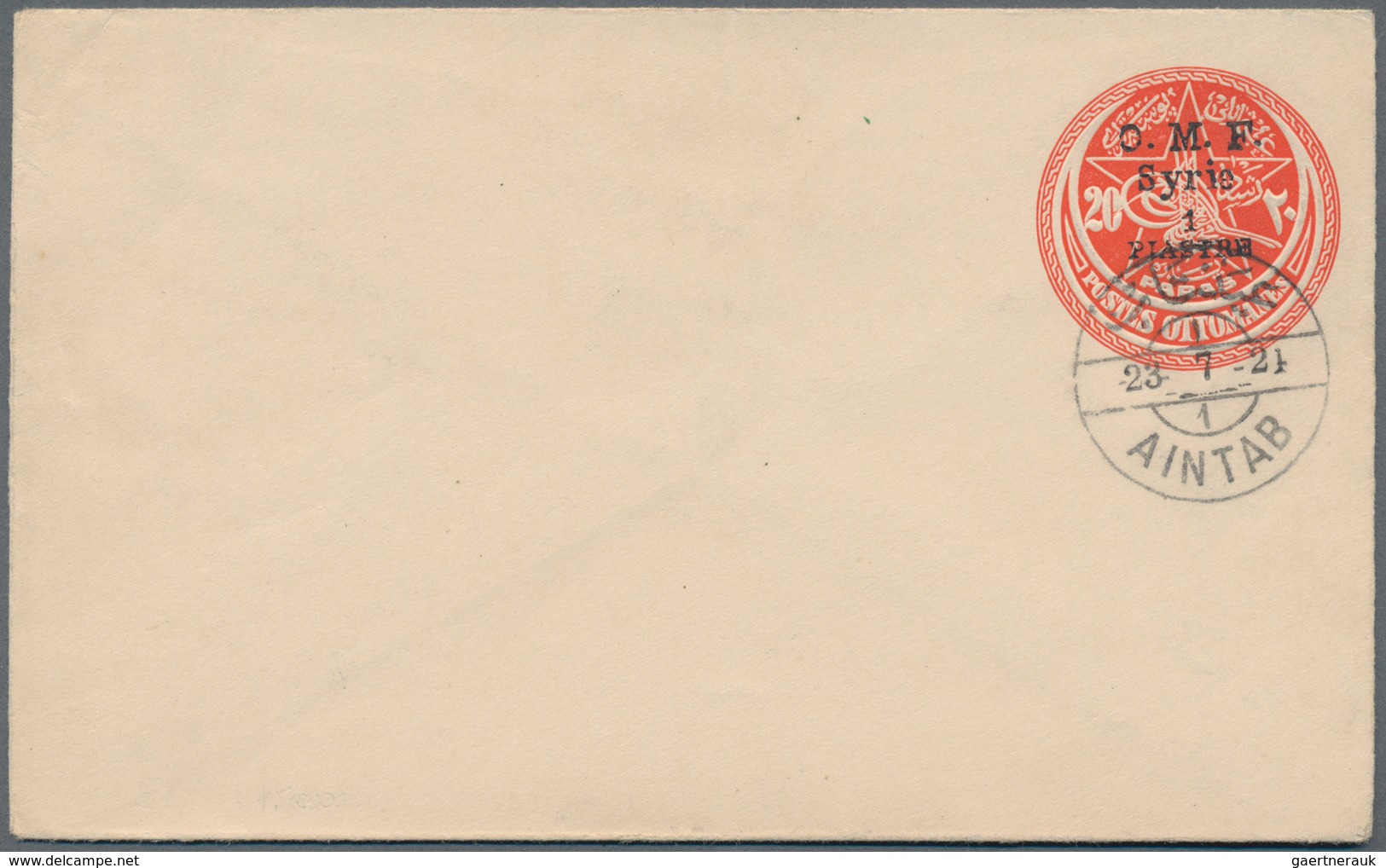 Syrien: 1921, Two Stationery Envelopes With Overprint "O.M.F. Syrie" In Good Condition. 1 Pia (only - Syrien