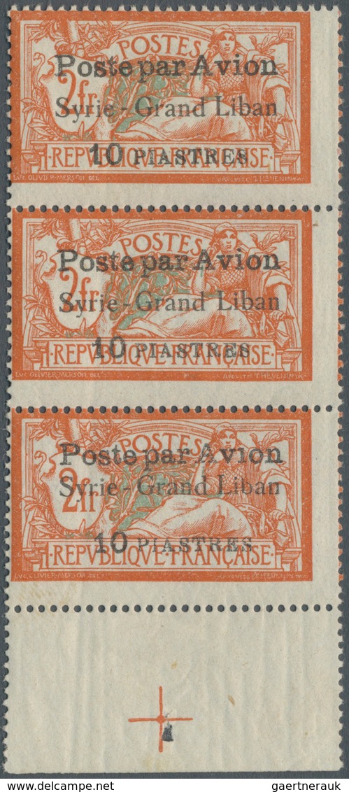 Syrien: 1923, Airmails "Syrie-Grand Liban", Wide Spacing 3¾mm, 10pi. On 2fr. Orange/blue, Vertical S - Syria