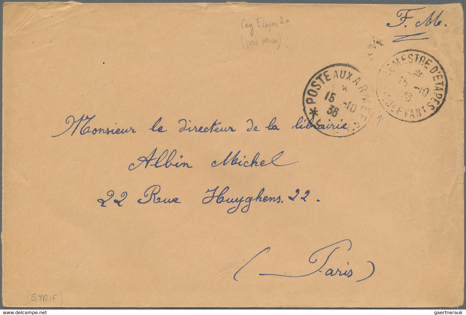 Syrien: 1923, French Military mail five covers tied by "TRESOR ET POSTES 600A - 3/8/23" cds., "T.E.P