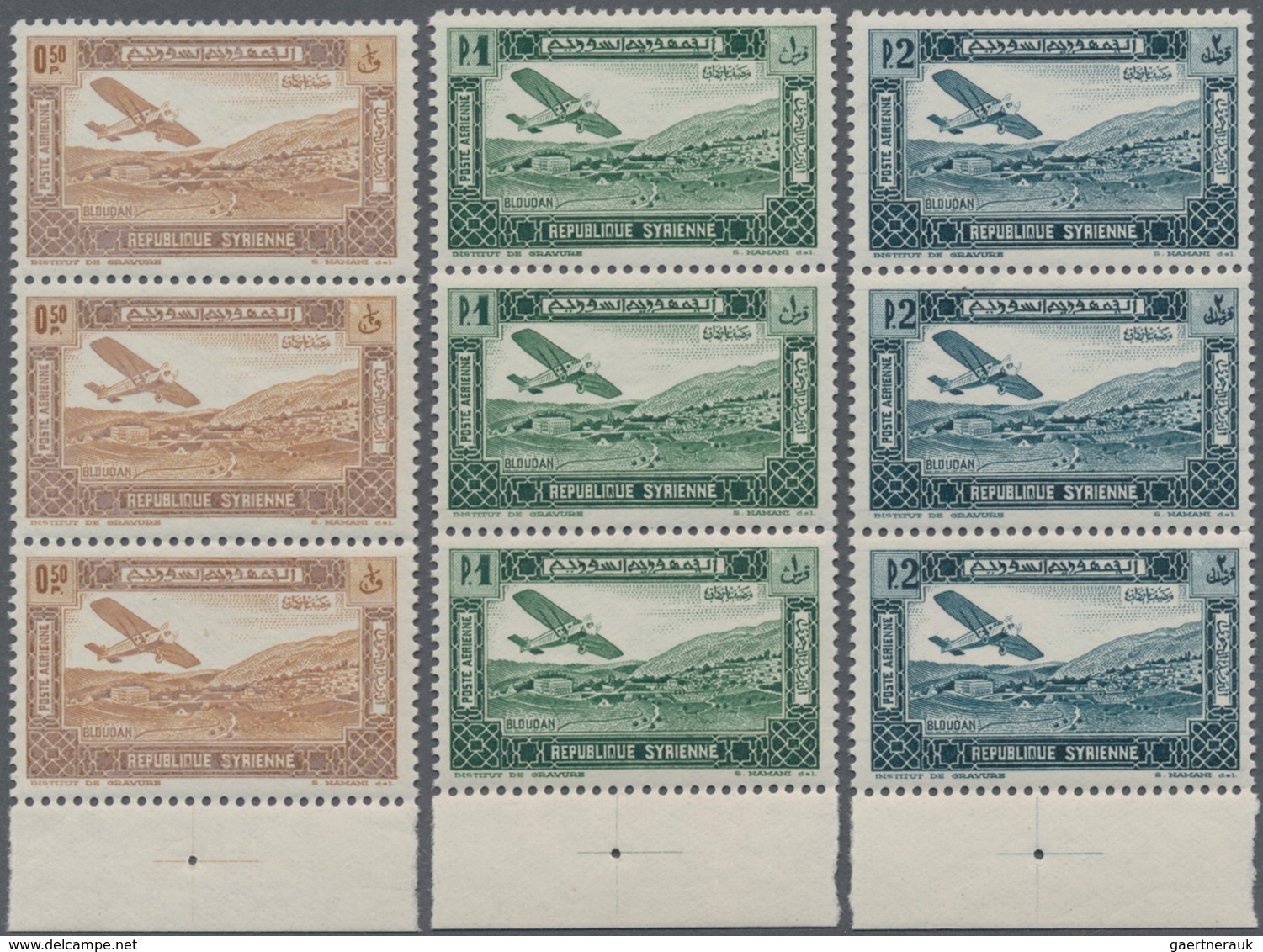 Syrien: 1934, 10 Years Republic Complete Set Of Ten Airmail Stamps To 100pia. In Vertical Strips Of - Syrië