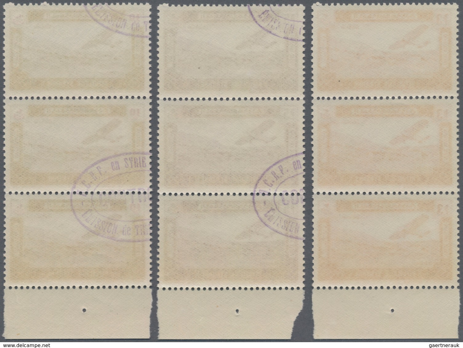 Syrien: 1934, 10 Years Republic Complete Set Of Ten Airmail Stamps To 100pia. In Vertical Strips Of - Syria