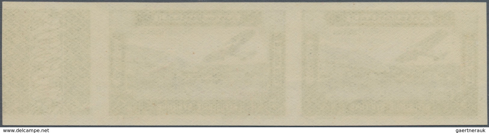 Syrien: 1934, Airmails 1pi. Green, Right Marginal Imperforate Horizontal Pair With Empty Value Field - Syrien