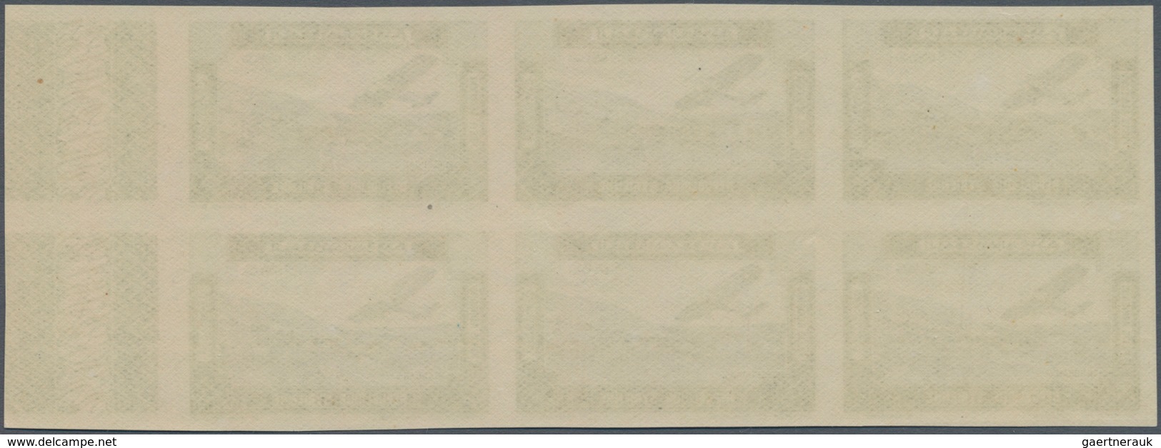 Syrien: 1934, Airmails 1pi. Green, Right Marginal Imperforate Block Of Six With Empty Value Field, M - Syrië