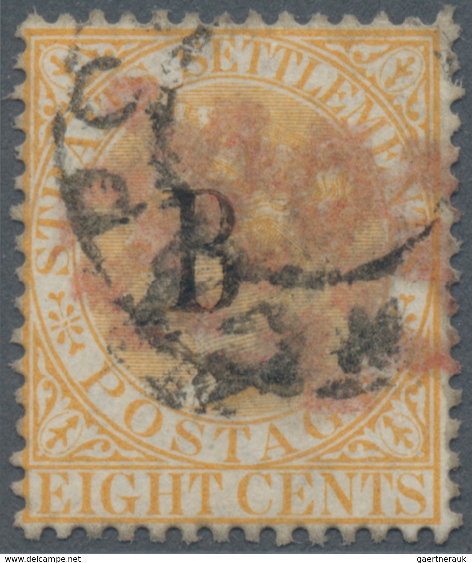 Thailand: 1882: British P.O In Siam (Bangkok) 8c Orange Of Straits Settlements Overprinted „B“ With - Thaïlande