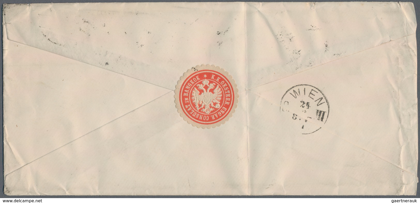 Thailand: 1887, 24 A. Tied "BANGKOK2 20 1 91" To Cover Endorsed "Via Singapore" To Vienna/Austria, O - Thailand